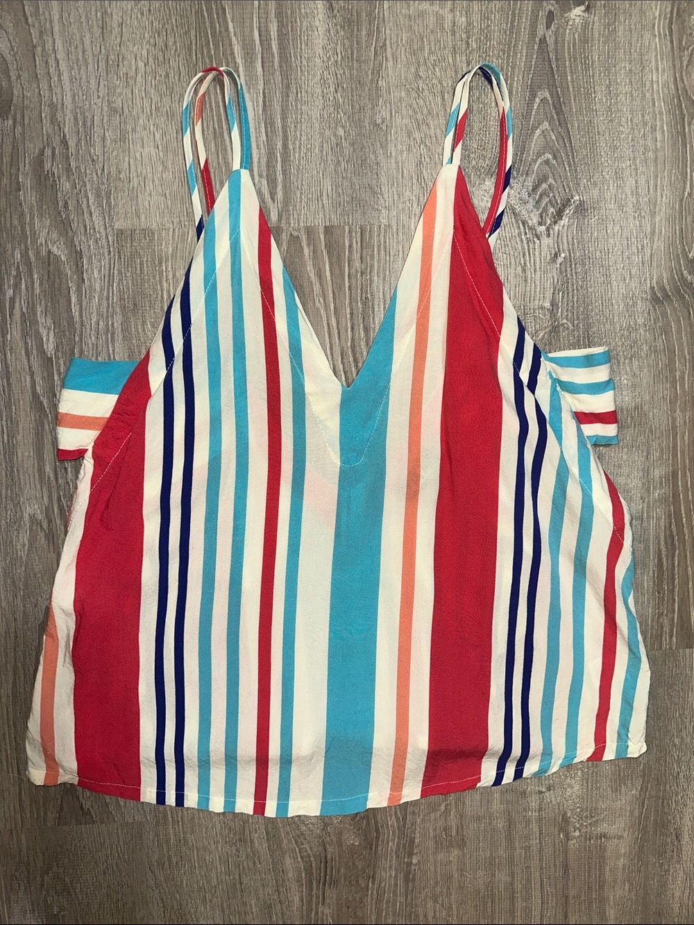 Lulu's Multicolor Stripe Tie Back V-neck Tank Top Medium
